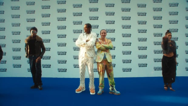 Jordan Clarkson stands next to KidSuper at Fashion Week.